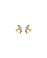 Swallow Bird 14K Gold Studs w. Diamonds