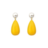 Drop Yellow & White Gold Plated Earrings w. Pearls