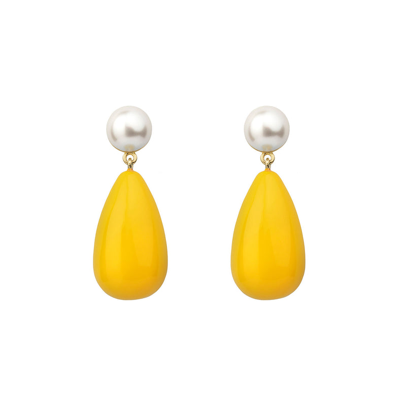Drop Yellow & White Gold Plated Earrings w. Pearls