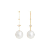 Shooting Stars 18K Gold Earring-pendants w. Diamonds & Pearls