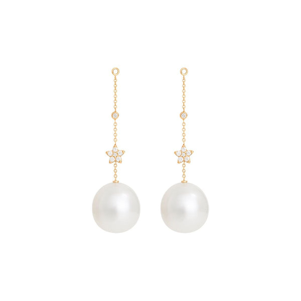 Shooting Stars 18K Gold Earring-pendants w. Diamonds & Pearls