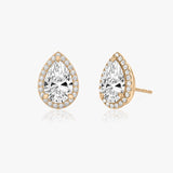 Pear Halo 14K Gold Studs w. Lab-Grown Diamonds