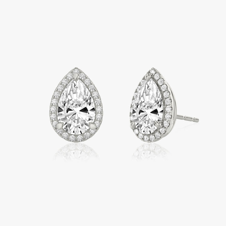 Pear Halo 14K Whitegold Studs w. Lab-Grown Diamonds