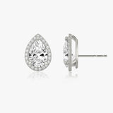 Pear Halo 14K Whitegold Studs w. Lab-Grown Diamonds