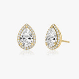 Pear Halo 14K Gold Studs w. Lab-Grown Diamonds