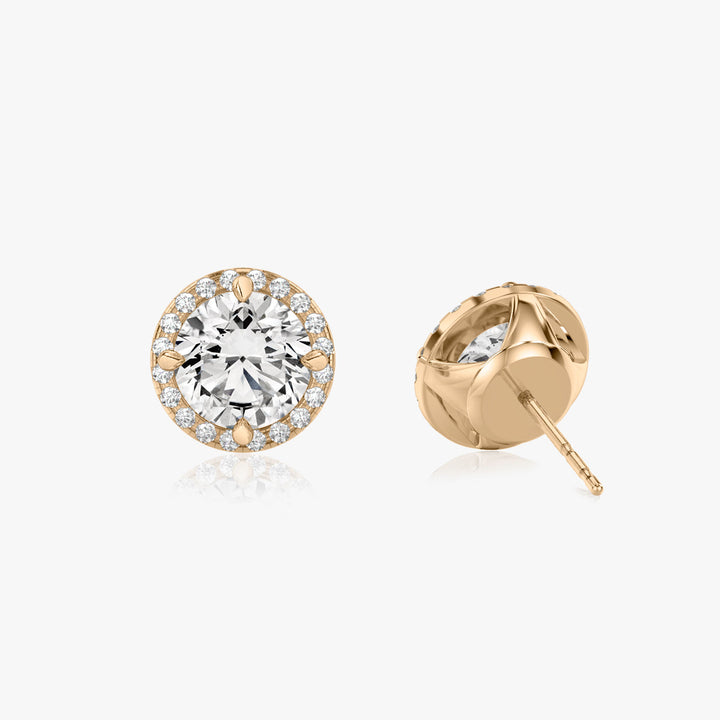 Brilliant Round Halo 14K Rosegold Studs w. Lab-Grown Diamonds