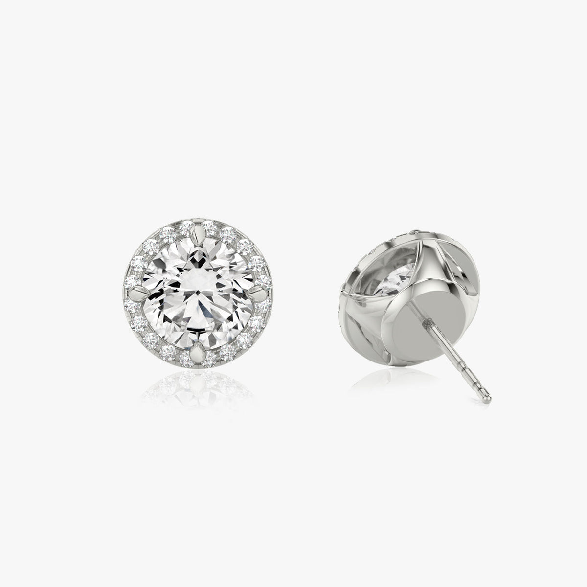 Brilliant Round Halo 14K Whitegold Studs w. Lab-Grown Diamonds