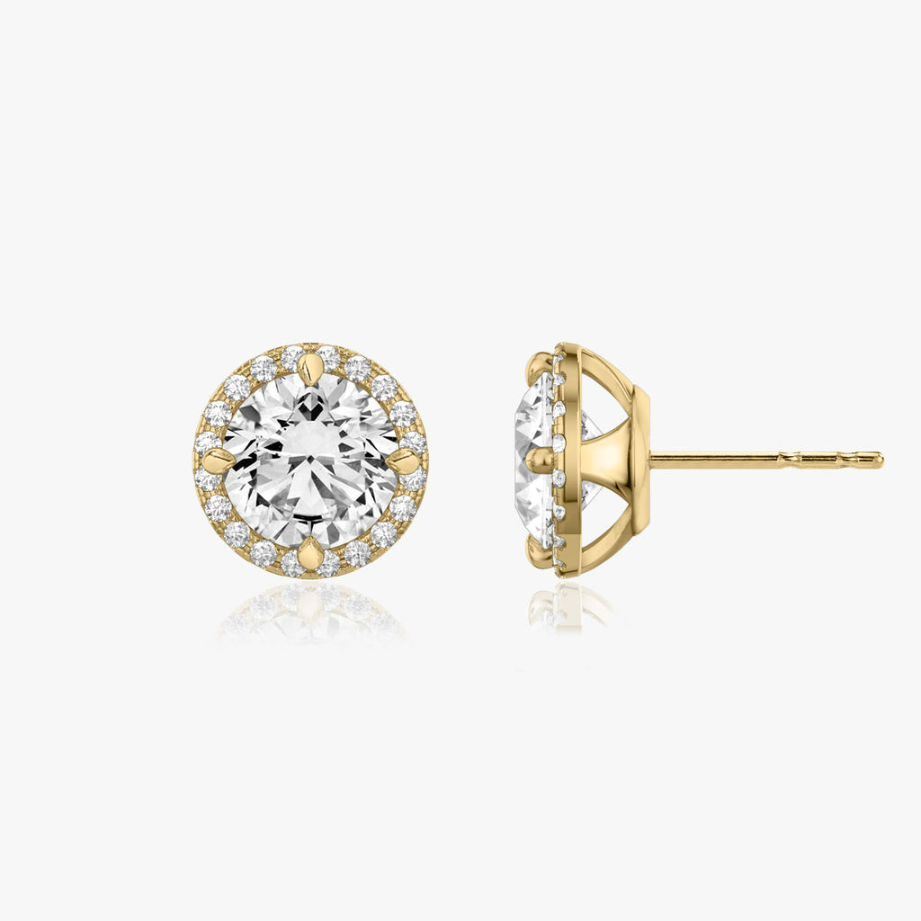 Brilliant Rund Halo 14K Guld Ørestikkere m. Lab-Grown Diamanter