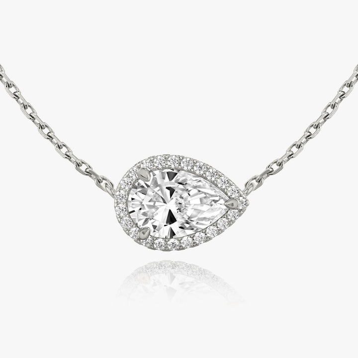 Pear Halo 14K Whitegold Necklace w. Lab-Grown Diamonds