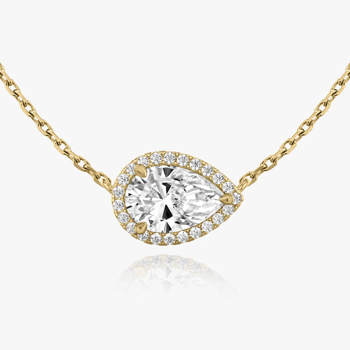 Pear Halo 14K Gold Necklace w. Lab-Grown Diamonds