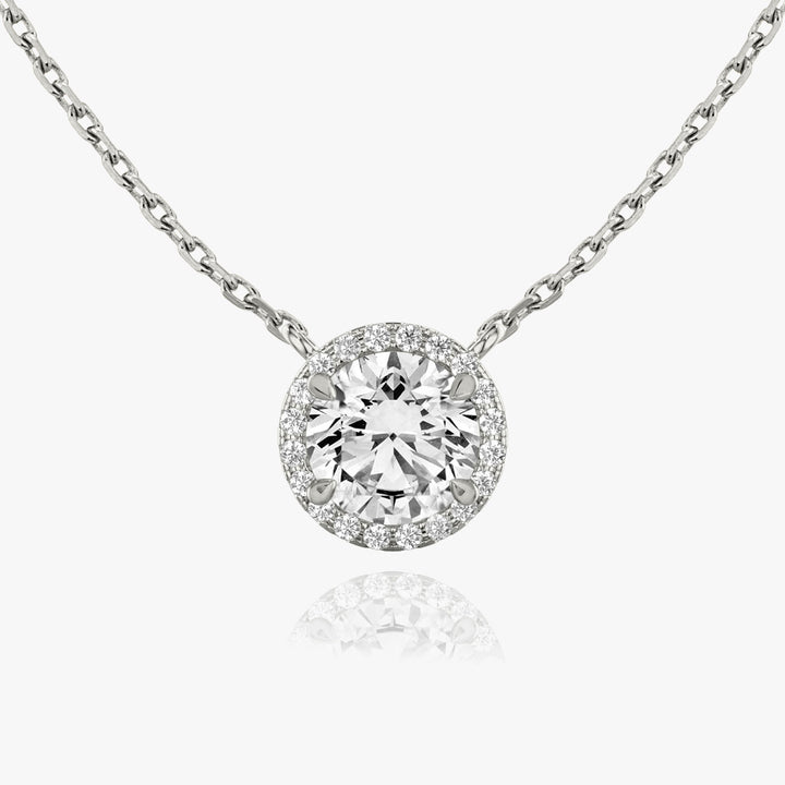 Brilliant Round Halo 14K Whitegold Necklace w. Lab-Grown Diamonds
