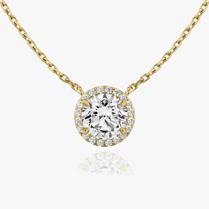 Brilliant Round Halo 14K Gold Necklace w. Lab-Grown Diamonds