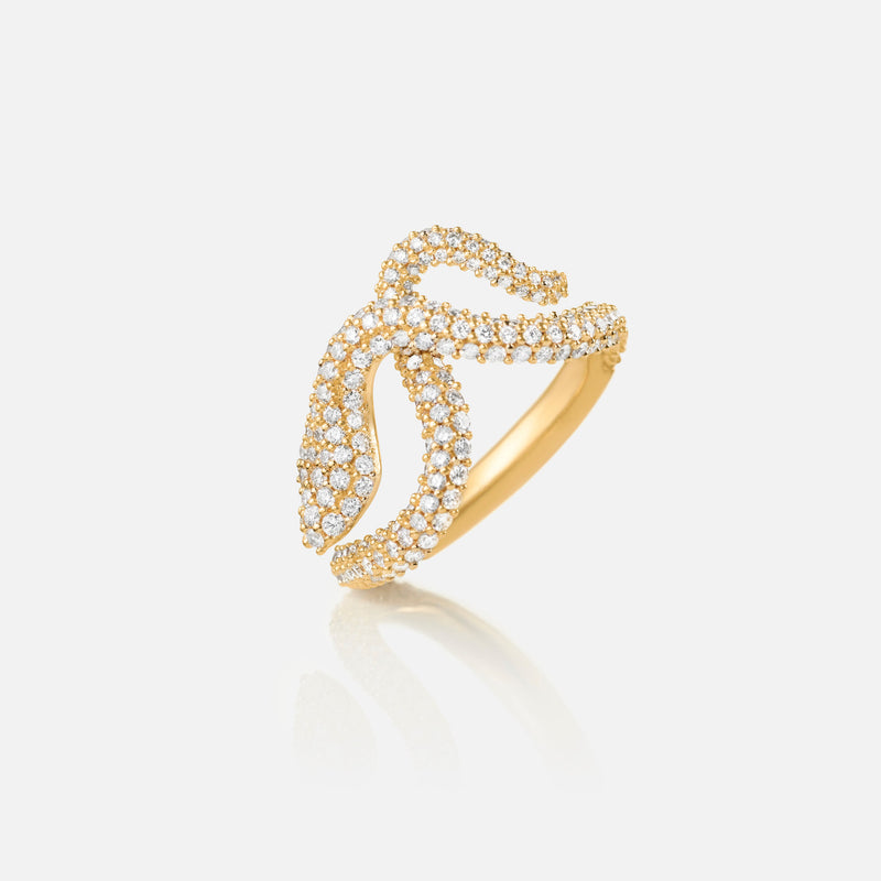 Lille Snakes Pavé 18K Guld Ring m. Diamanter
