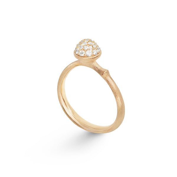 Small Lotus Pavé 18K Gold Ring w. Diamonds