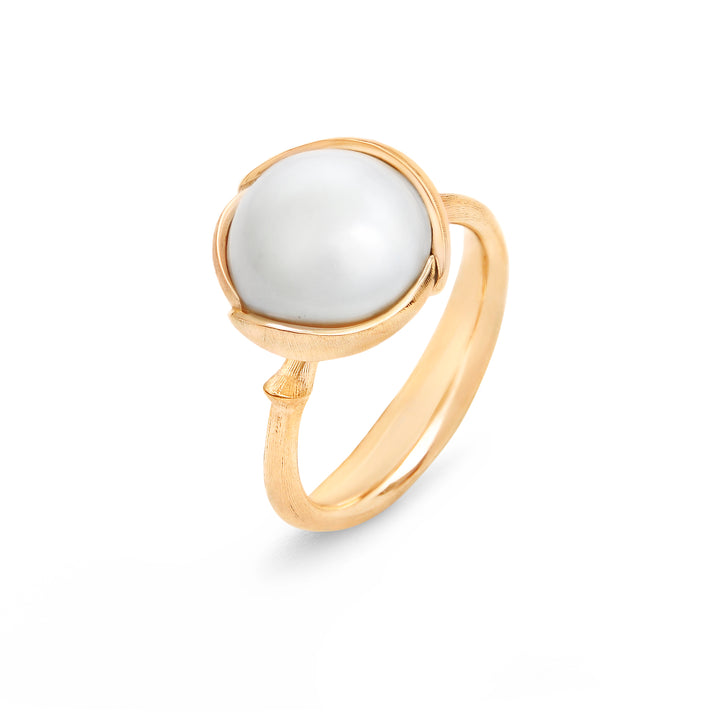 Lille Lotus 18K Guld Ring m. Perle