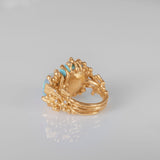 BoHo Double 18K Guld Ring m. Diamant, Opal & Turkis