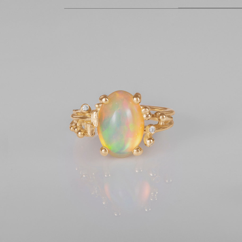 BoHo kleiner Goldring aus 18K I Diamanten & Opal