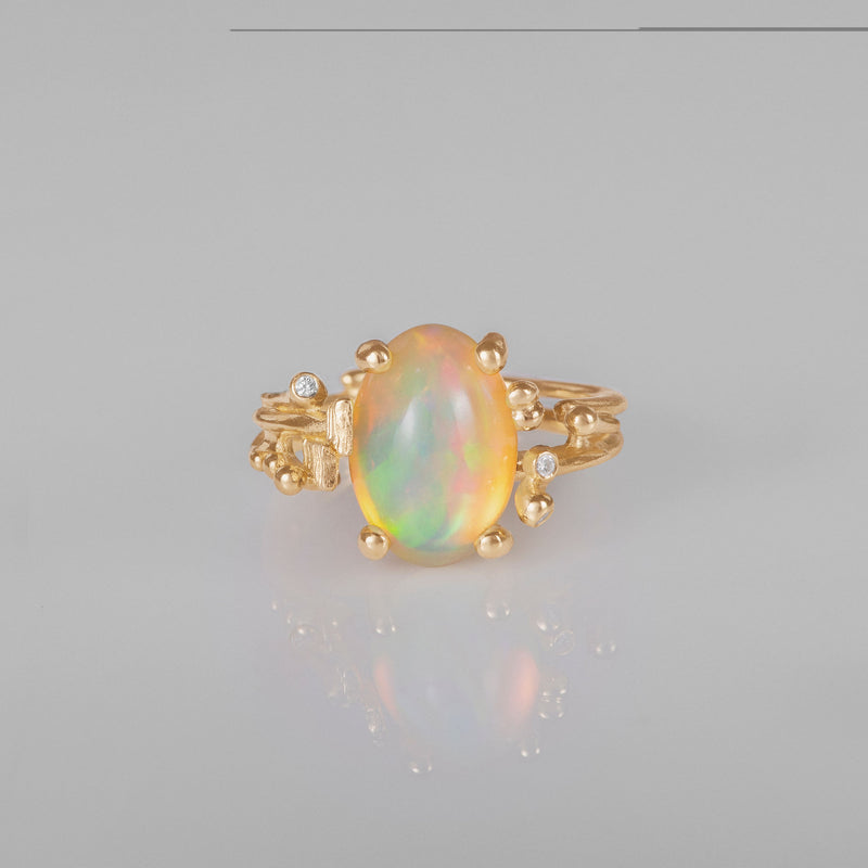 BoHo Lille 18K Guld Ring m. Diamanter & Opal