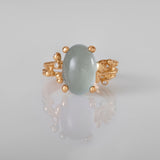 BoHo Small 18K Gold Ring w. Diamonds & Aquamarine