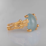 BoHo Small 18K Gold Ring w. Diamonds & Aquamarine