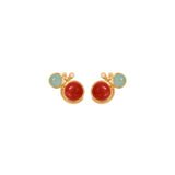Lotus 18K Gold Studs w. Aquamarine, Coral & Diamond