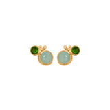 Lotus 18K Gold Studs w. Aquamarine, Tourmaline & Diamond