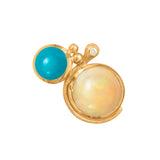 Lotus 18K Gold Studs w. Turquoise, Opal & Diamond