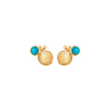 Lotus 18K Gold Studs w. Turquoise, Opal & Diamond