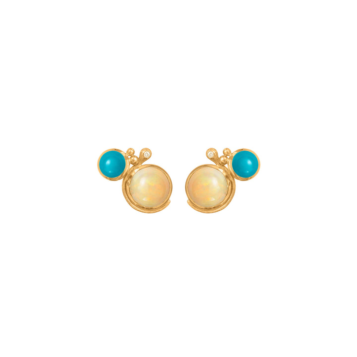 Lotus 18K goldene Ohrstecker I Türkis, Opal & Diamant