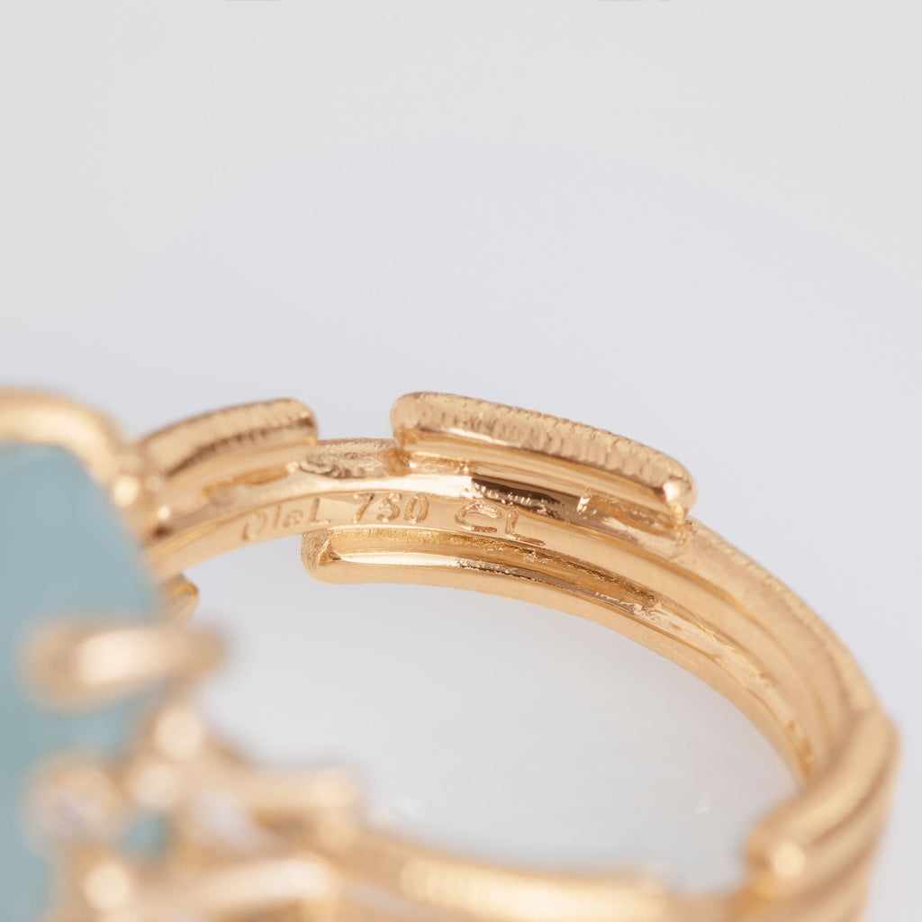 BoHo Medium 18K Guld Ring m. Diamanter & Akvamarin