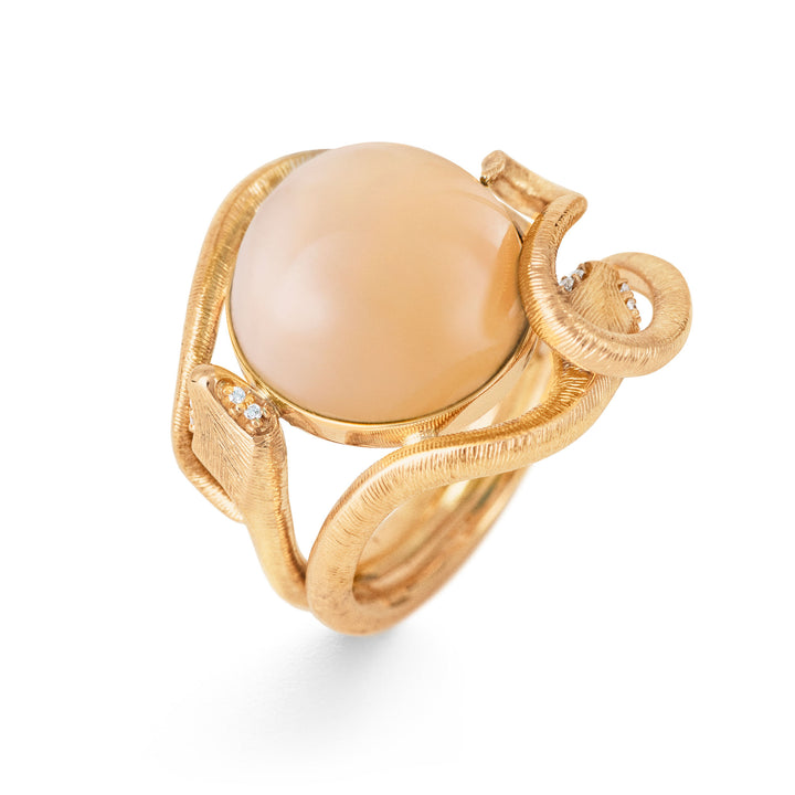Snakes Pavé 18K Gold Ring w. Moonstone & Diamonds