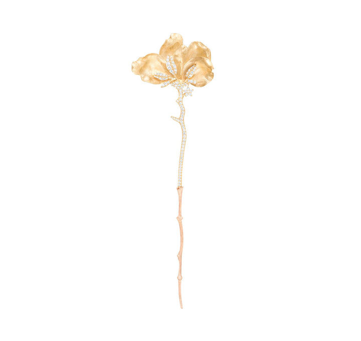 Wild Rose 18K Gold & Rosegold Brooch w. Diamonds