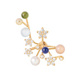 Shooting stars 18K Gold Earring-pendant w. Diamond, Tourmaline, Rutile Quartz, Aquamarine, Pearl, Lapis