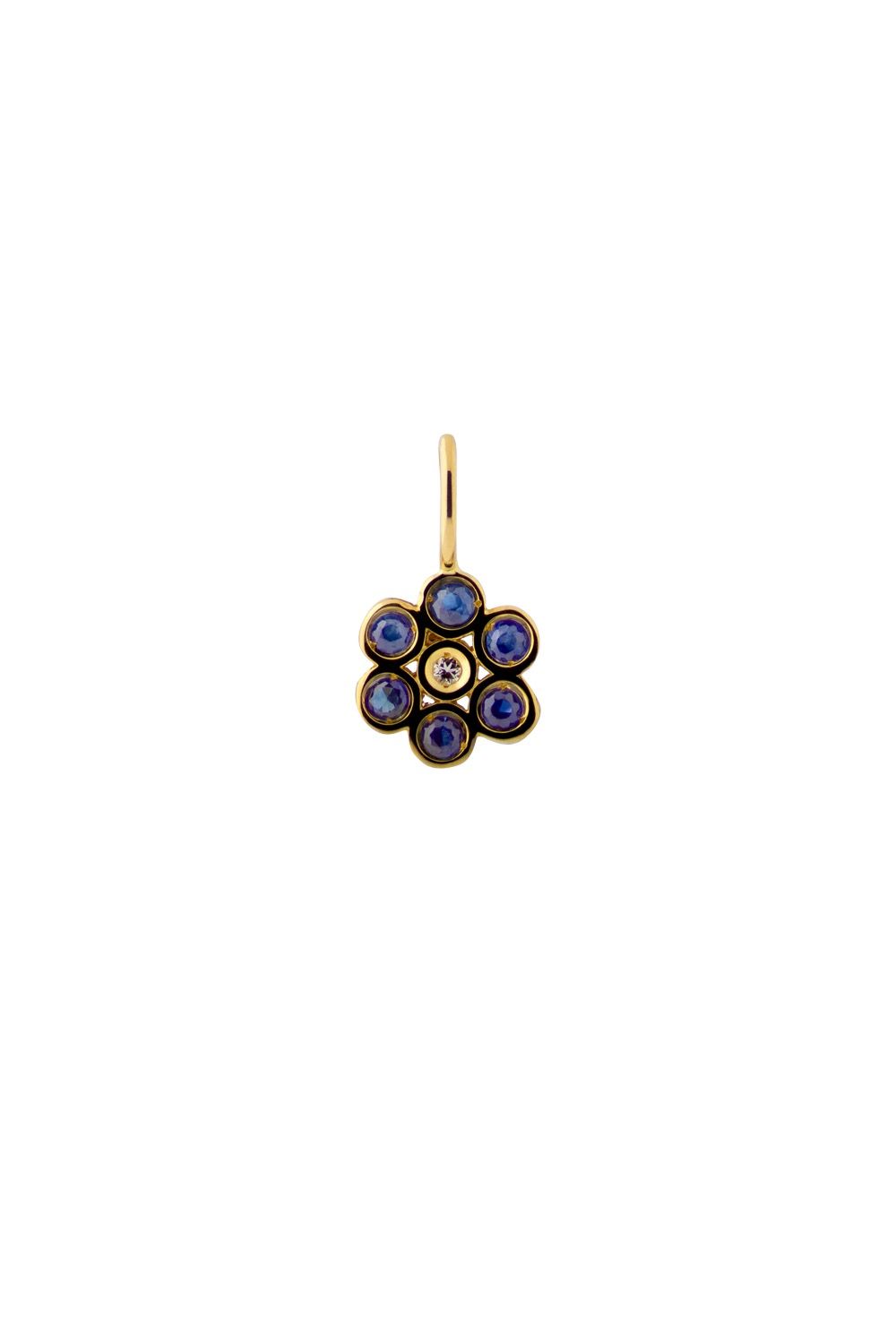 Forget Me Not Flower 18K Gold Pendant w. Topaz
