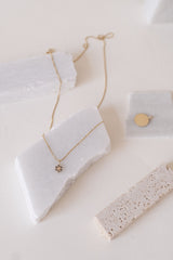 Forget Me Not Flower 18K Gold Pendant w. Topaz