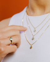 Forget Me Not Flower 18K Gold Pendant w. Topaz