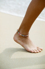 Holiday Gold Plated Anklets w. Mixed coloured Beads