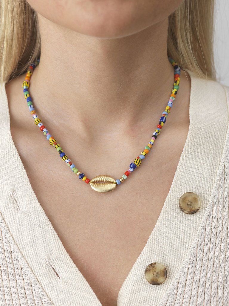 Alaia Gold Plated Necklace w. Mixed coloured Beads