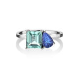 Apata Damn 18K Hvidguld Ring m. Turmalin & Tanzanit Sten