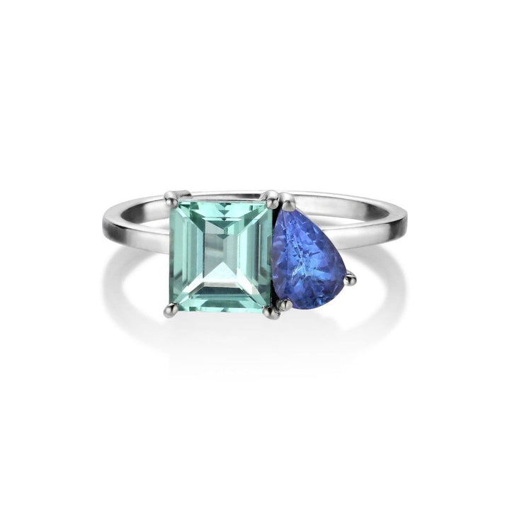Apata Damn 18K Hvidguld Ring m. Turmalin & Tanzanit Sten