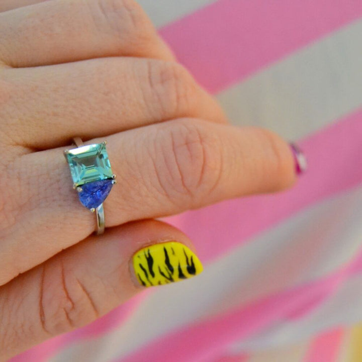 Apata Damn 18K Hvidguld Ring m. Turmalin & Tanzanit Sten