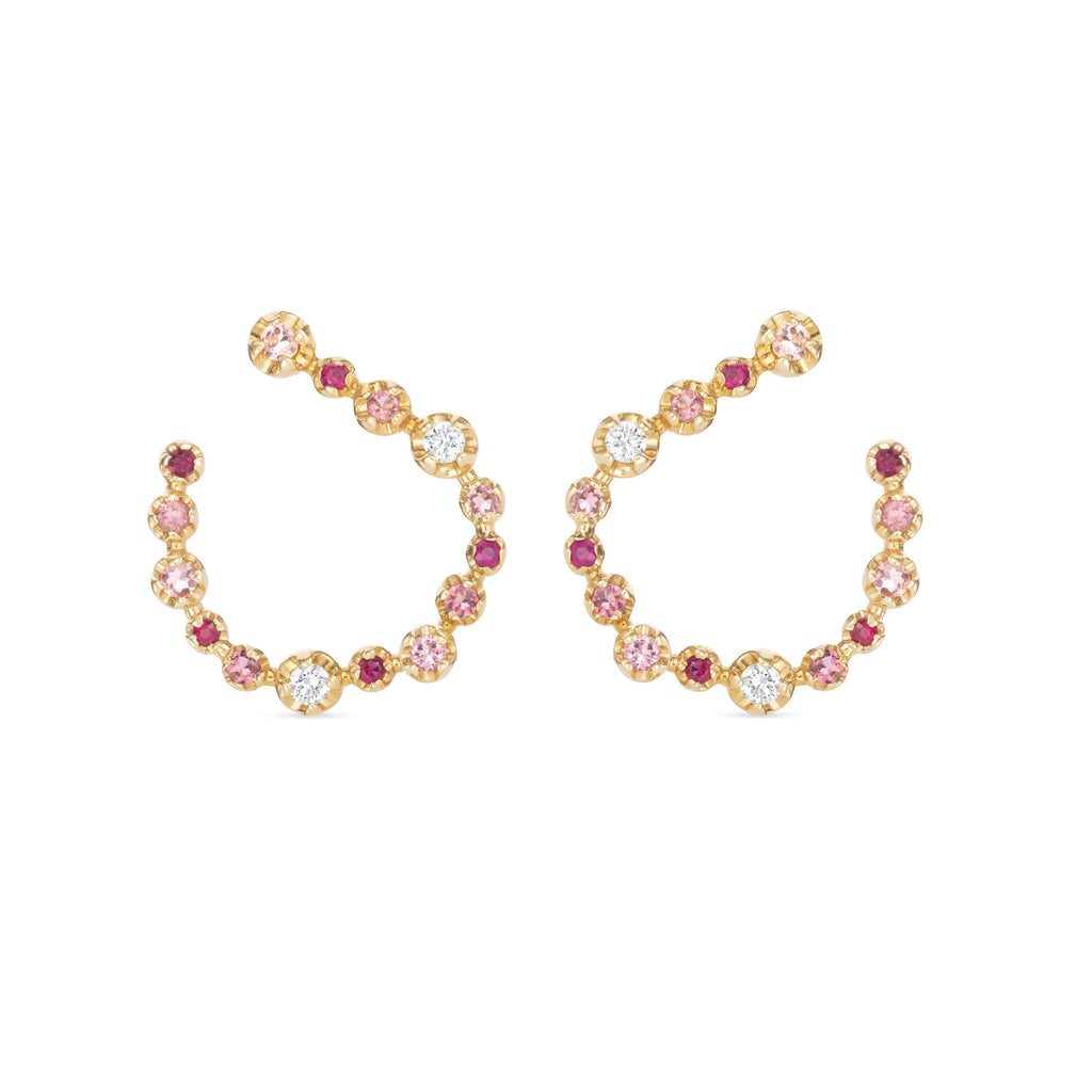 Artisia Leaf 18K Gold Earrings w. Diamonds & Rubies