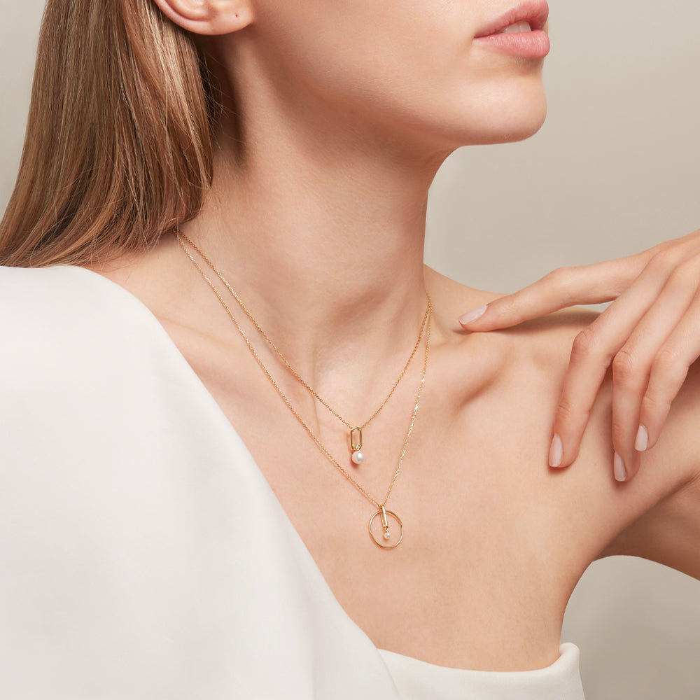 Astra Moonlight 18k Gold Halskette w. Pearl & Diamond