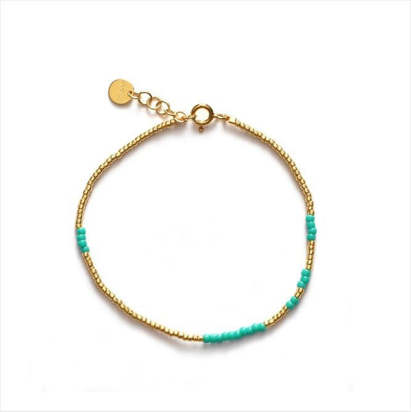 Asym Gold Plated Bracelet w. Aqua Beads