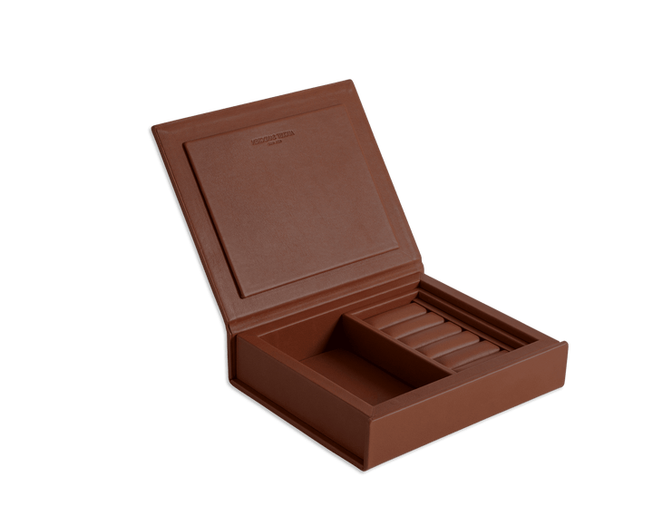 Cognac Traceable leather Jewellery Box, Small