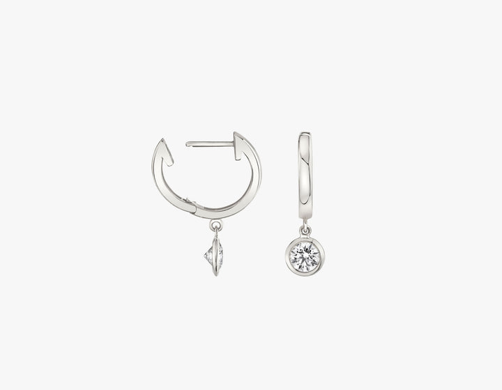 Round Bezel 14K Whitegold Huggie w. Lab-Grown Diamonds