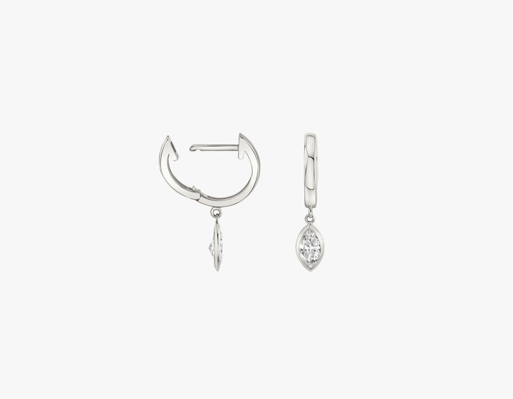 Marquise Bezel 14K Whitegold Huggie w. Lab-Grown Diamonds
