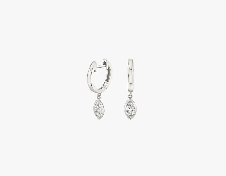Marquise Bezel 14K Whitegold Huggie w. Lab-Grown Diamonds