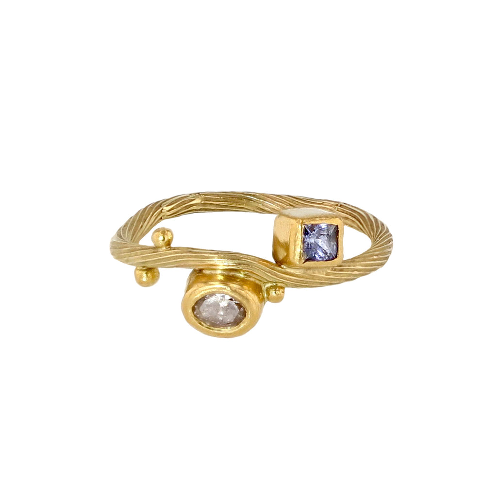 Seafire Tip 18K & 22K Guld Ring m. Safir & Diamant