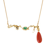 Seafire 18K, 22K & 24K Gold Necklace w. Diamonds, Corals & Emerald